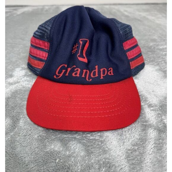 Vintage 80s 3 Stripe Trucker Adjustable SnapBack Hat Blue - Picture 1 of 8